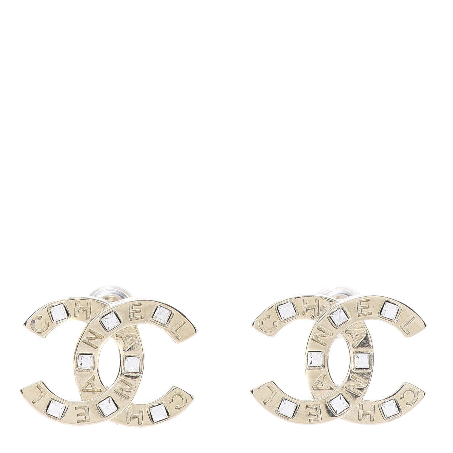 Crystal Metal CC Paris Button Stud Earrings Gold