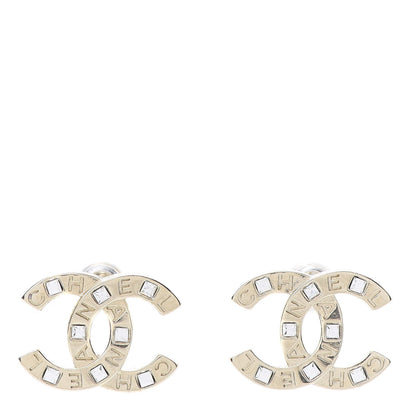 Chanel Crystal Metal CC Paris Button Stud Earrings Gold 1 of 5
