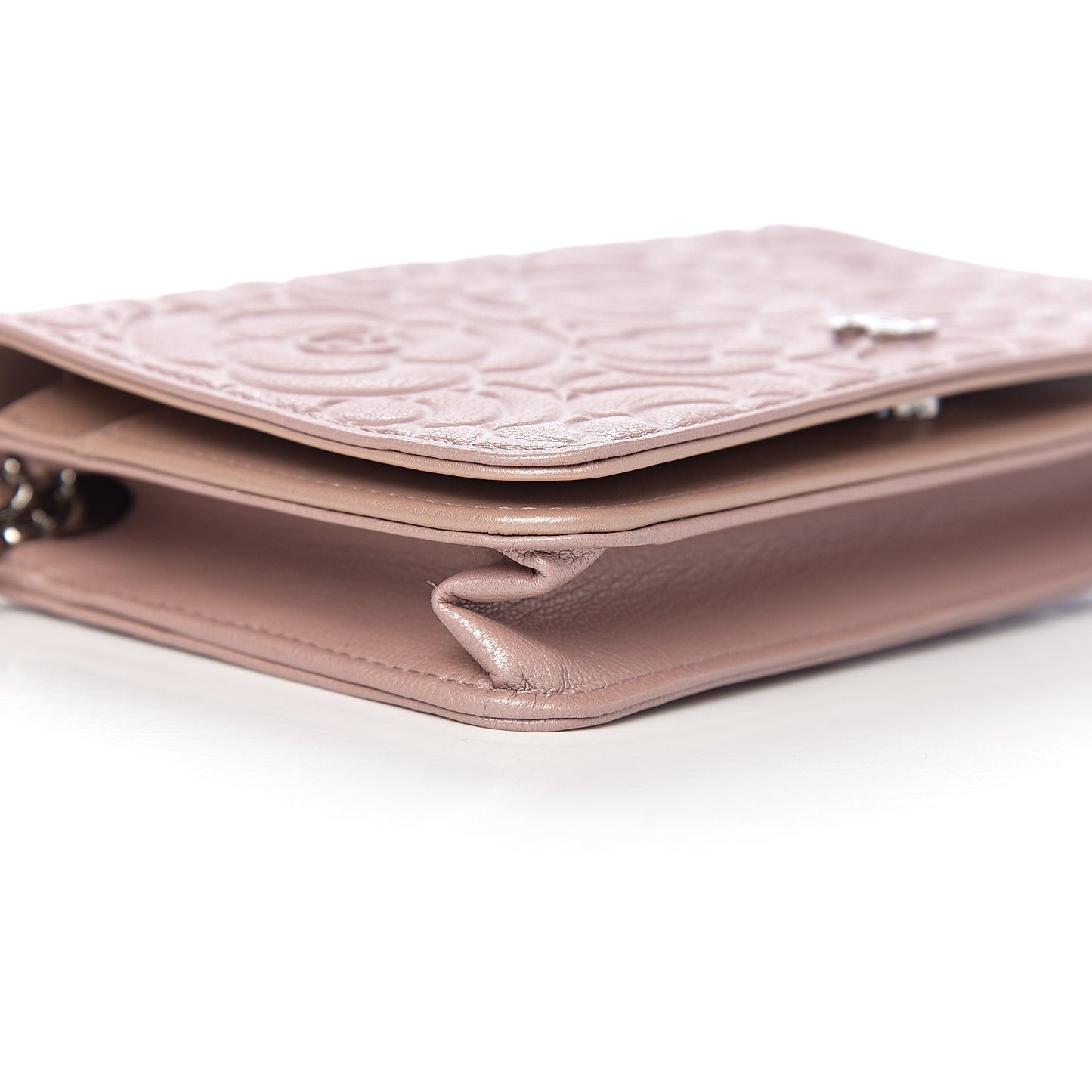 Goatskin Camellia Embossed Wallet On Chain WOC Light Pink