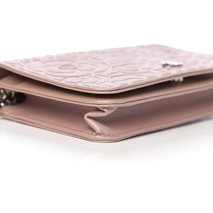 Chanel Goatskin Camellia Embossed Wallet On Chain WOC Light Pink 8 of 11