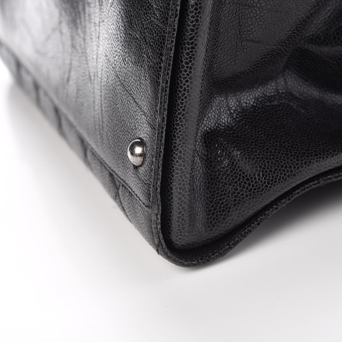 Crumpled Grained Calfskin Quilted CC Crave Tote Black