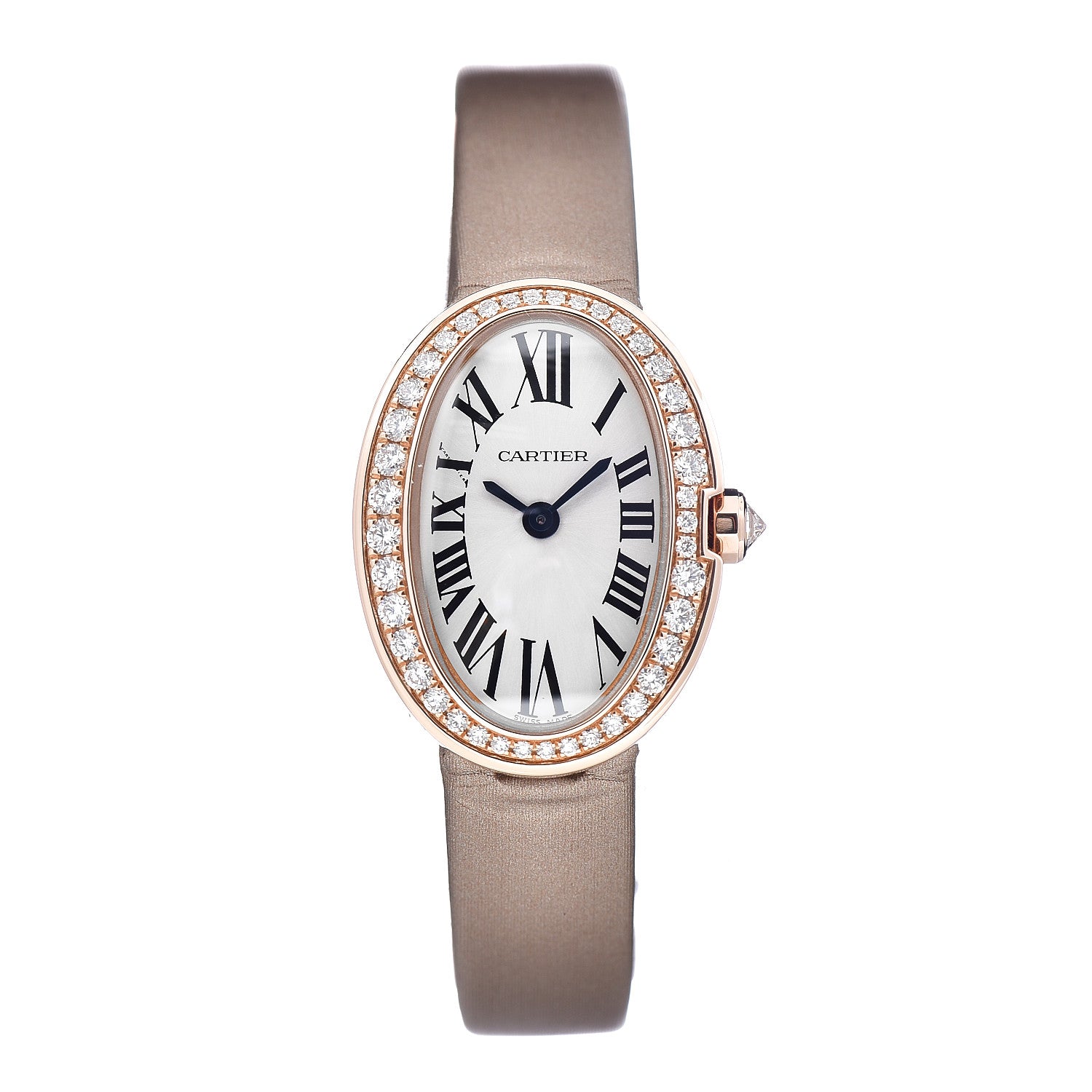 Cartier 18K Pink Gold Satin Diamond 18mm Baignoire Quartz Watch Taupe 1 of 10