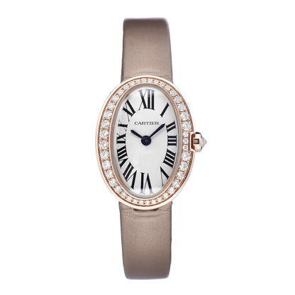 Cartier 18K Pink Gold Satin Diamond 18mm Baignoire Quartz Watch Taupe 1 of 10
