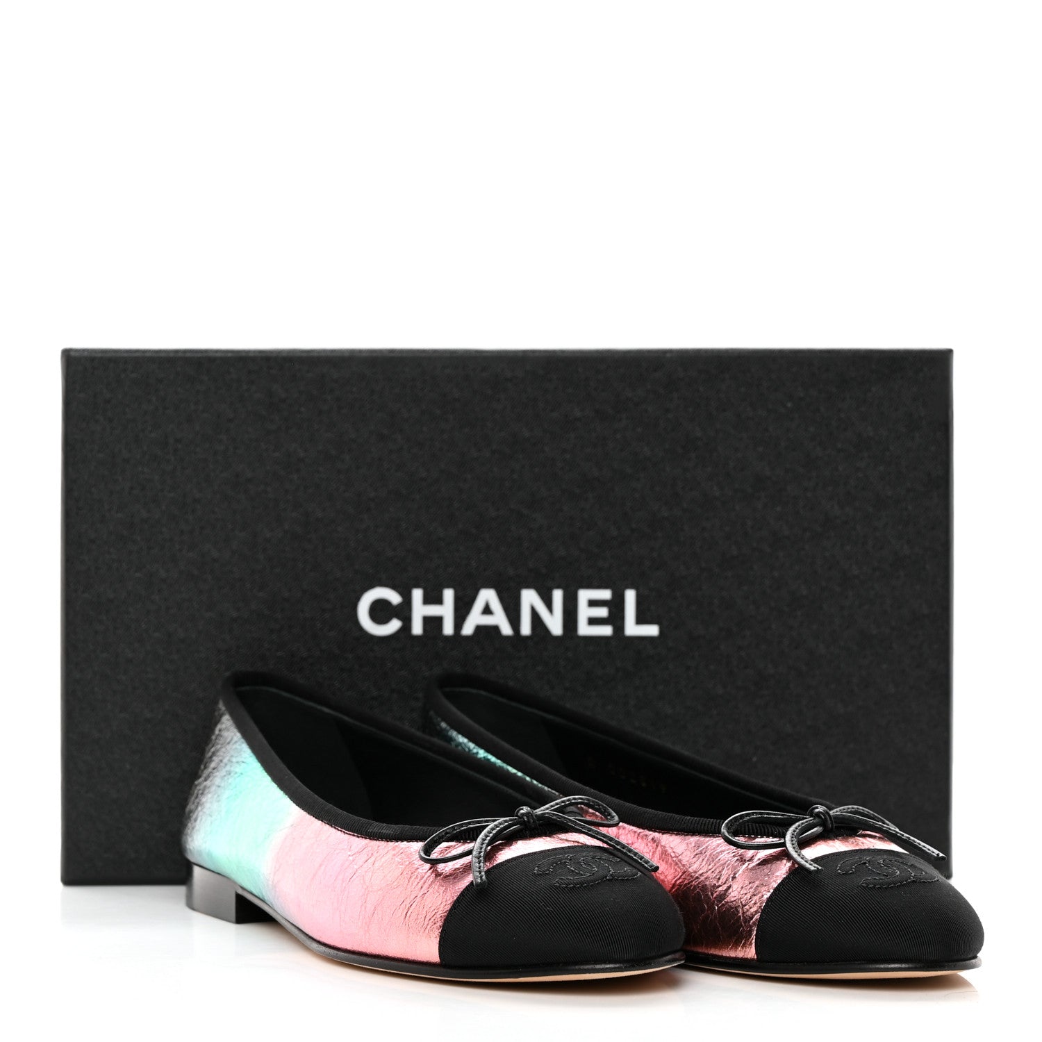 Chanel Laminated Calfskin Grosgrain Cap Toe CC Ballerina Flats 36.5 Multicolor Black 13 of 13