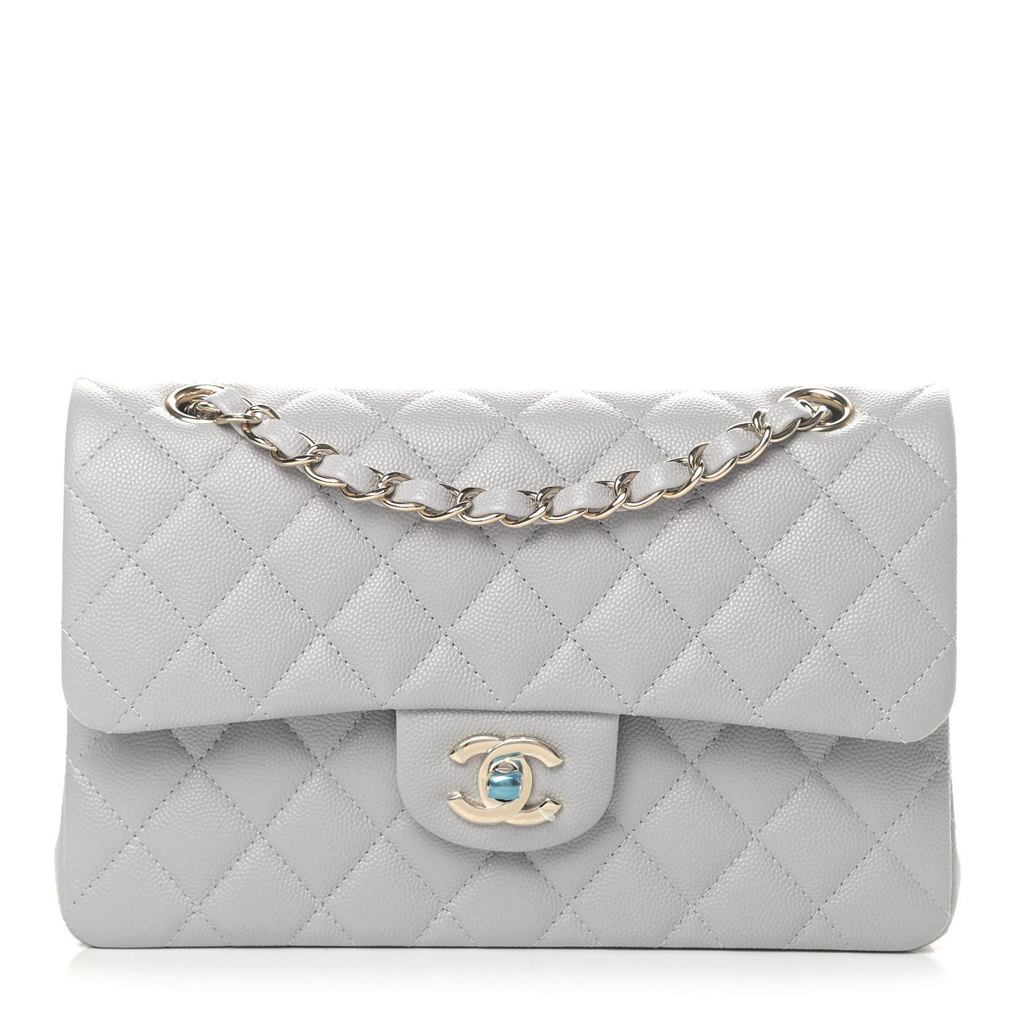 Caviar Quilted Small Double Flap Grey
