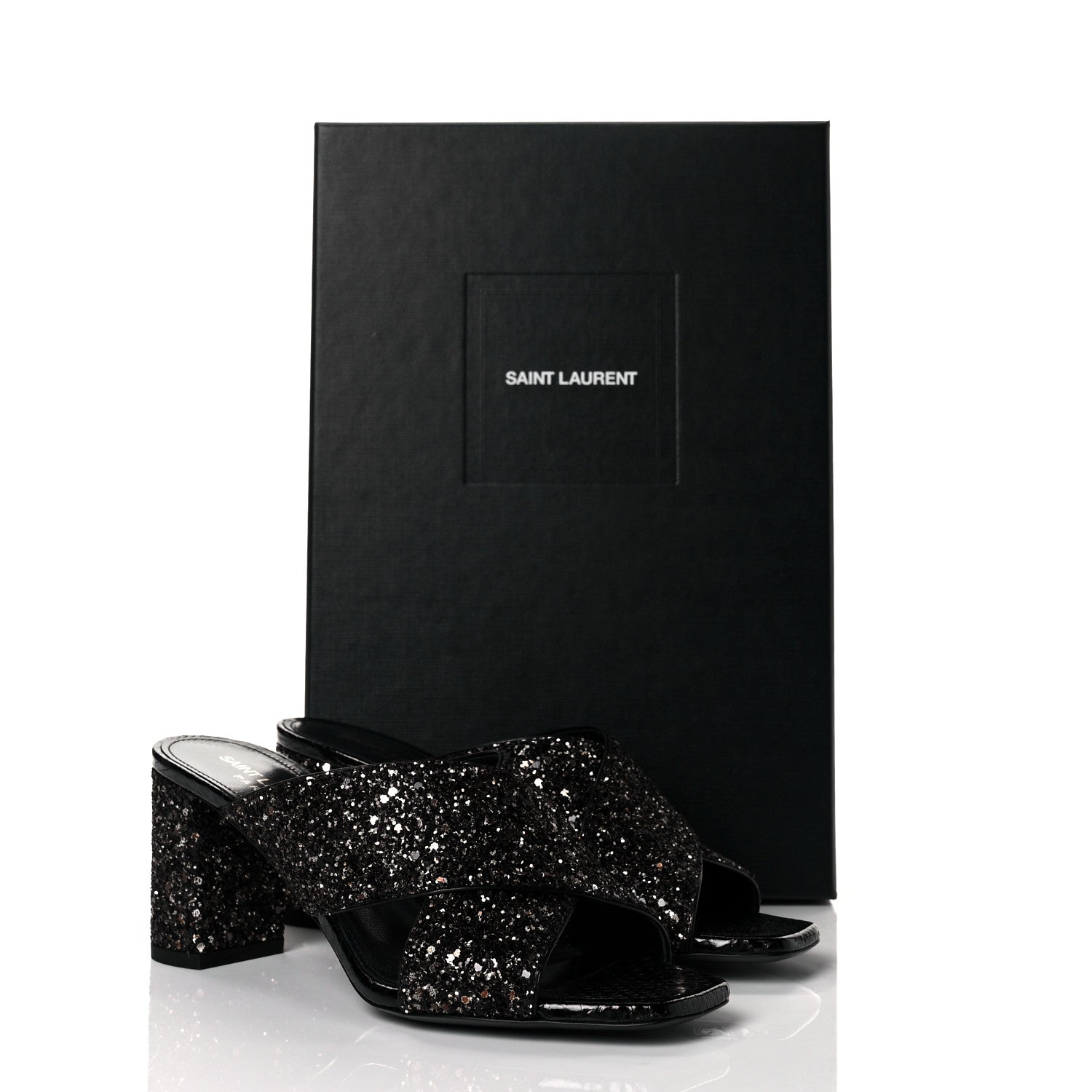 Saint Laurent Glitter LouLou 70 Mule Sandals 36 Black Gold 9 of 9