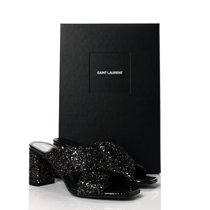 Saint Laurent Glitter LouLou 70 Mule Sandals 36 Black Gold 9 of 9