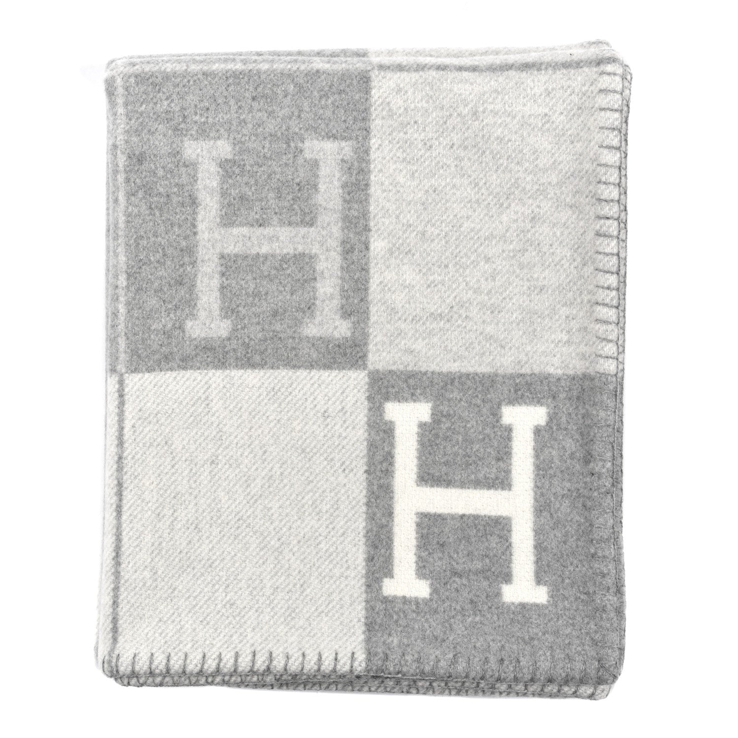 Hermes Wool Cashmere Avalon III Blanket Ecru Gris Clair 1 of 3