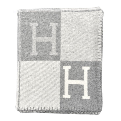 Hermes Wool Cashmere Avalon III Blanket Ecru Gris Clair 1 of 3