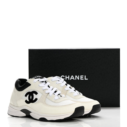 Chanel Mesh Suede Calfskin Grained Calfskin Womens CC Sneakers 41 White Black 9 of 9