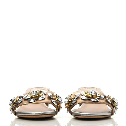 Fendi Metallic Calfskin Crystal Flowerland Slide Sandals 37 Argento Bronze Gold 2 of 4