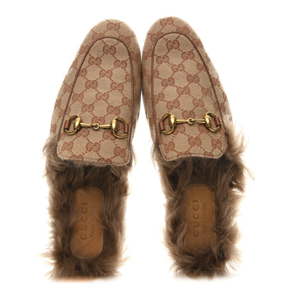 Gucci GG Monogram Fur Mens Princetown Slippers 9 Beige Ruggine Rust 2 of 10