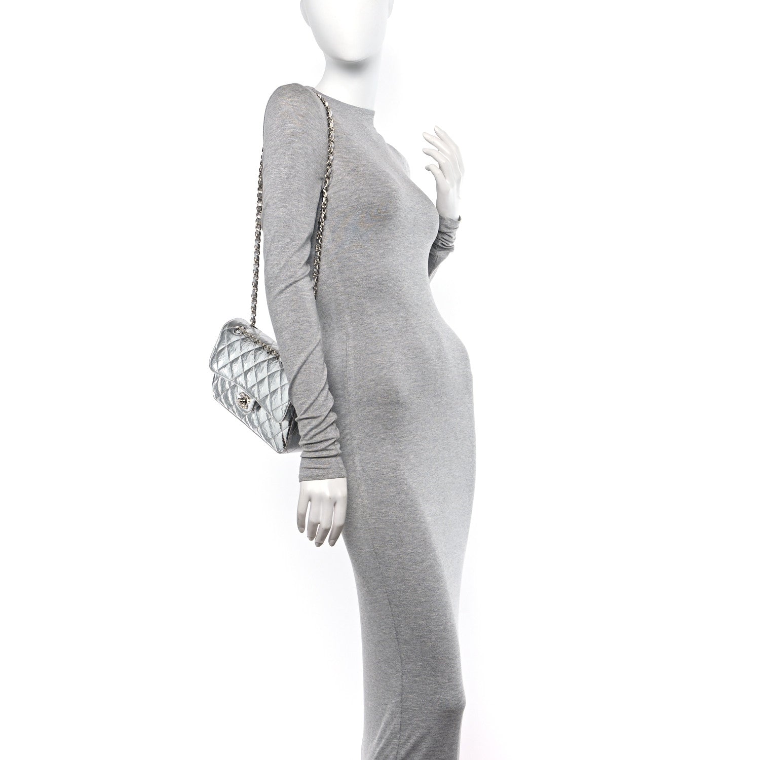 Chanel Hammered Metallic Calfskin Quilted Small Double Flap Silver 2 of 11
