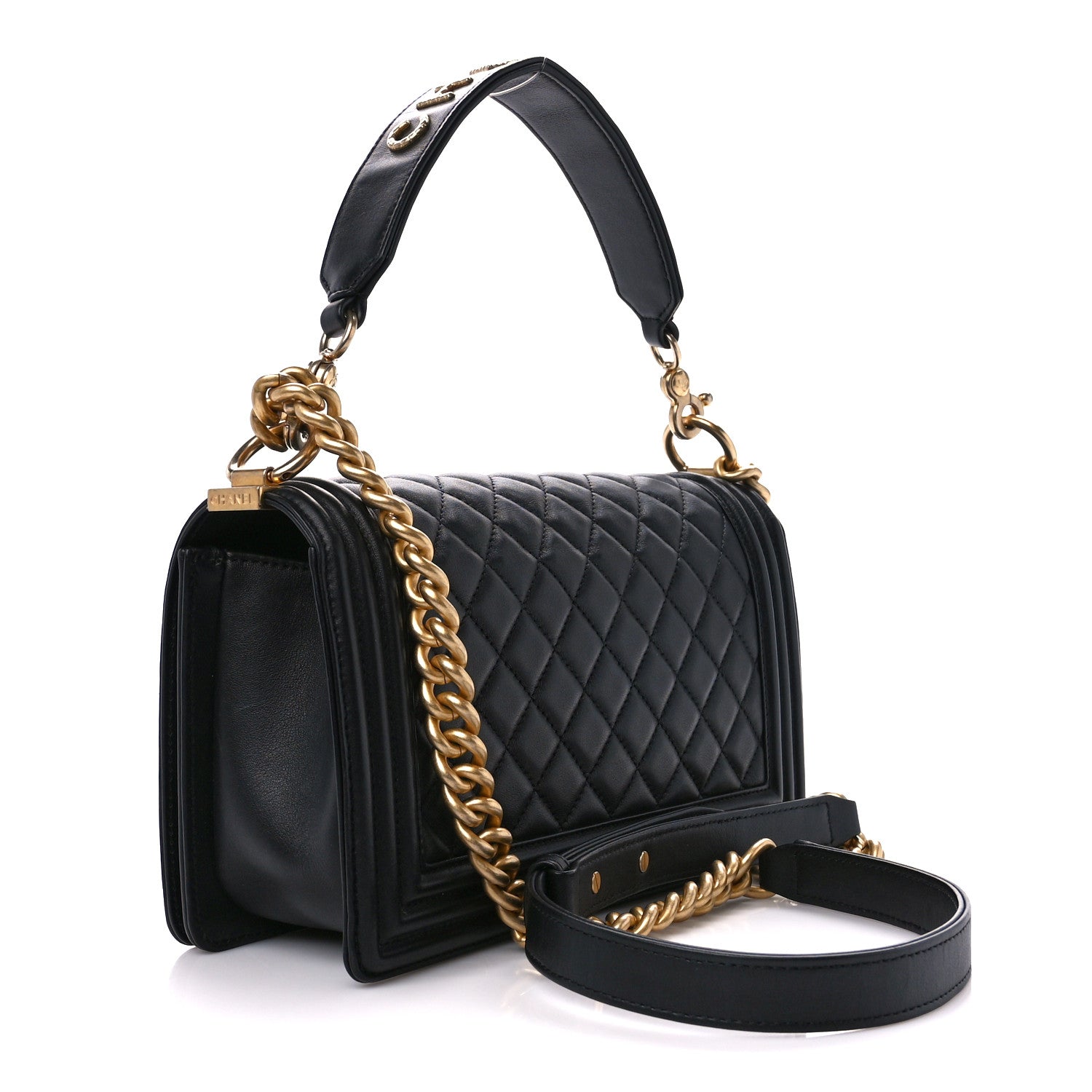 Chanel Calfskin Medium Boy Logo Top Handle Flap Black 3 of 11