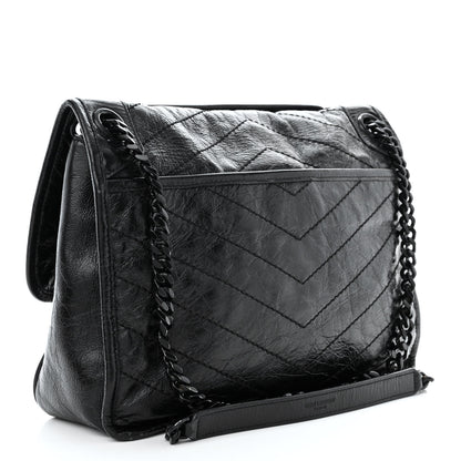Saint Laurent Crinkled Calfskin Matelasse Monogram Medium Niki Chain Satchel Black 3 of 12