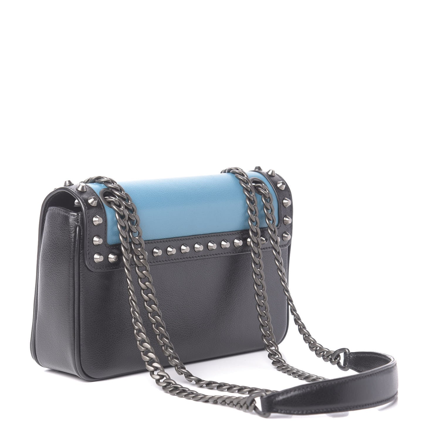 Prada Glace Calfskin Studded Crossbody Turchese Black 4 of 13