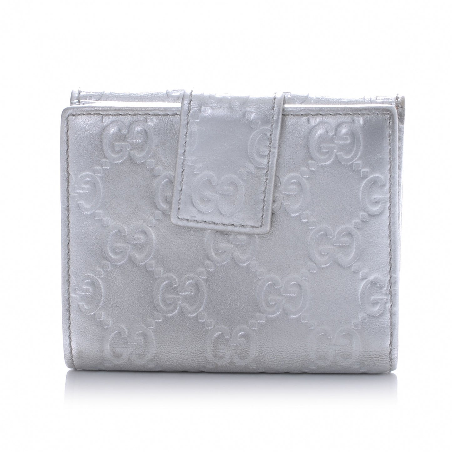Guccissima Metal Bar French Flap Wallet Silver