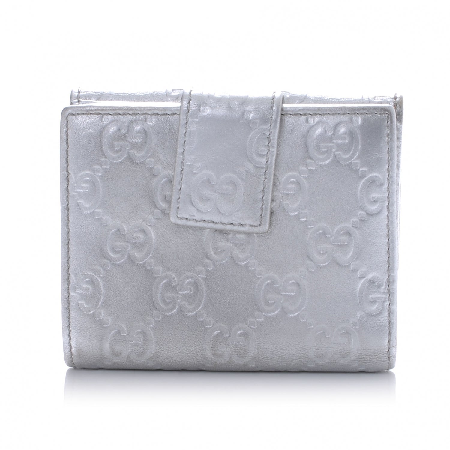 Gucci Guccissima Metal Bar French Flap Wallet Silver 3 of 8