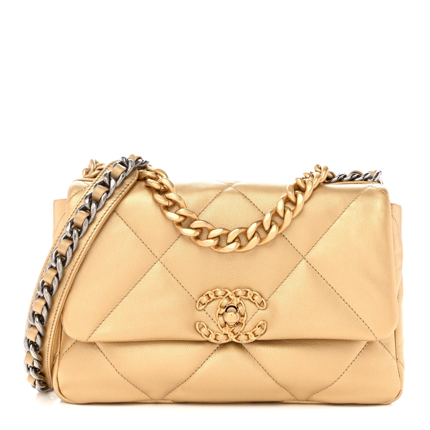 Chanel Metallic Goatskin Quilted Medium Chanel 19 Flap Gold