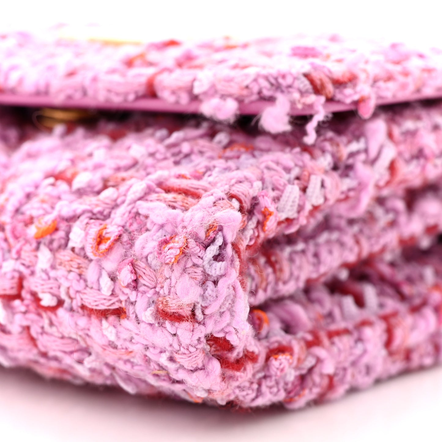Tweed Enamel Quilted Pending CC Card Holder On Chain Light Purple Pink Red