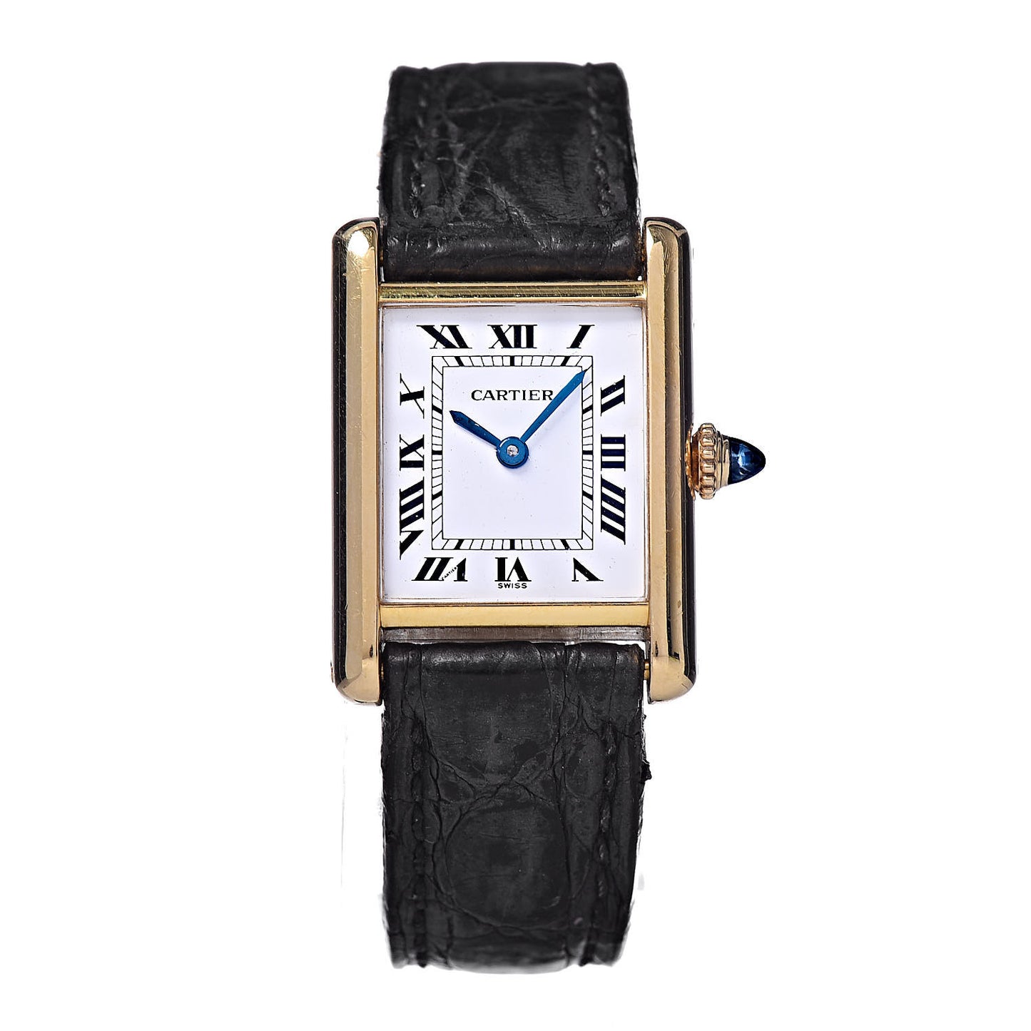 18K Yellow Gold Alligator 20mm Tank Louis Quartz Watch