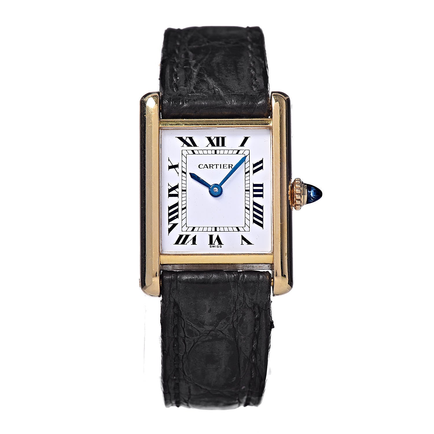 Cartier 18K Yellow Gold Alligator 20mm Tank Louis Quartz Watch 1 of 8