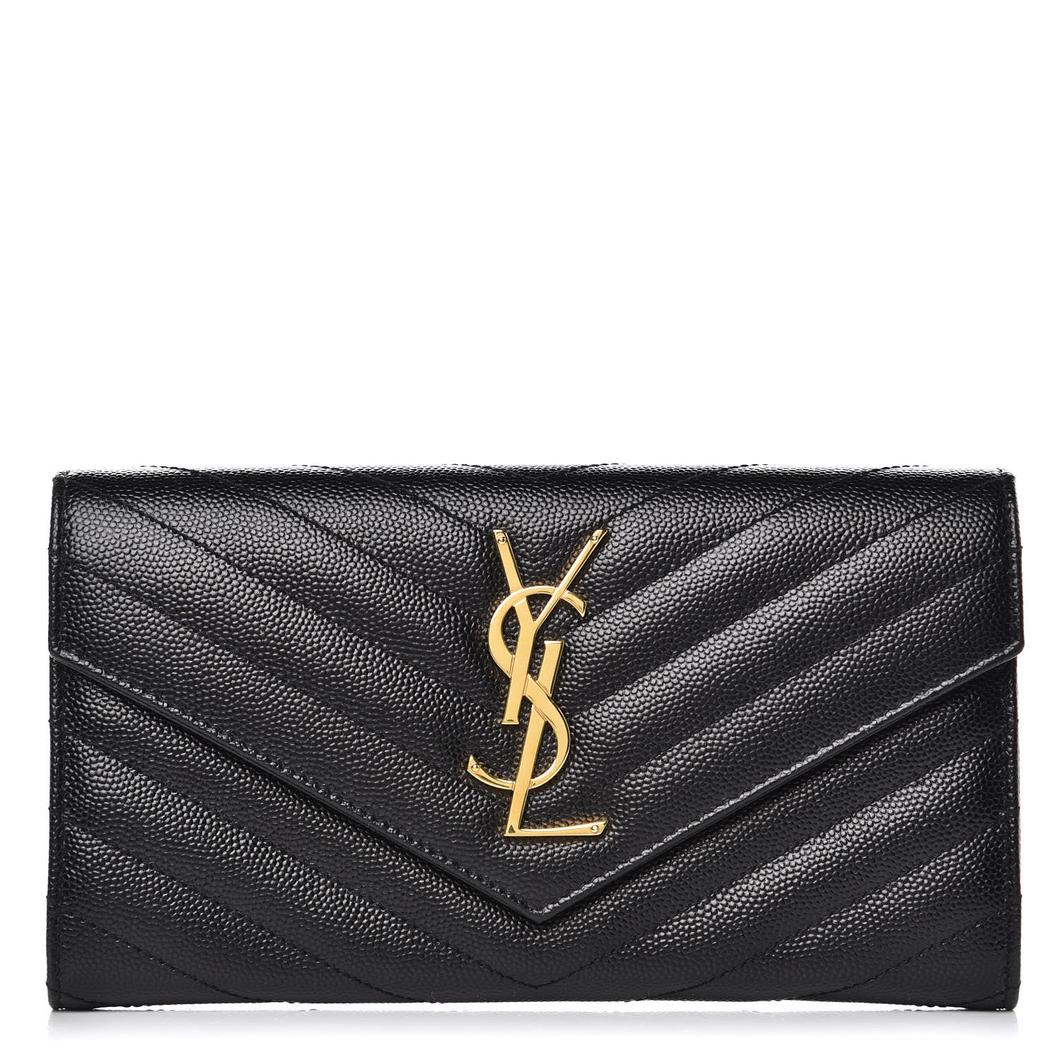 Saint Laurent Grain De Poudre Matelasse Chevron Monogram Flap Wallet Black 1 of 7