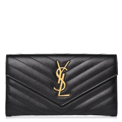 Saint Laurent Grain De Poudre Matelasse Chevron Monogram Flap Wallet Black 1 of 7
