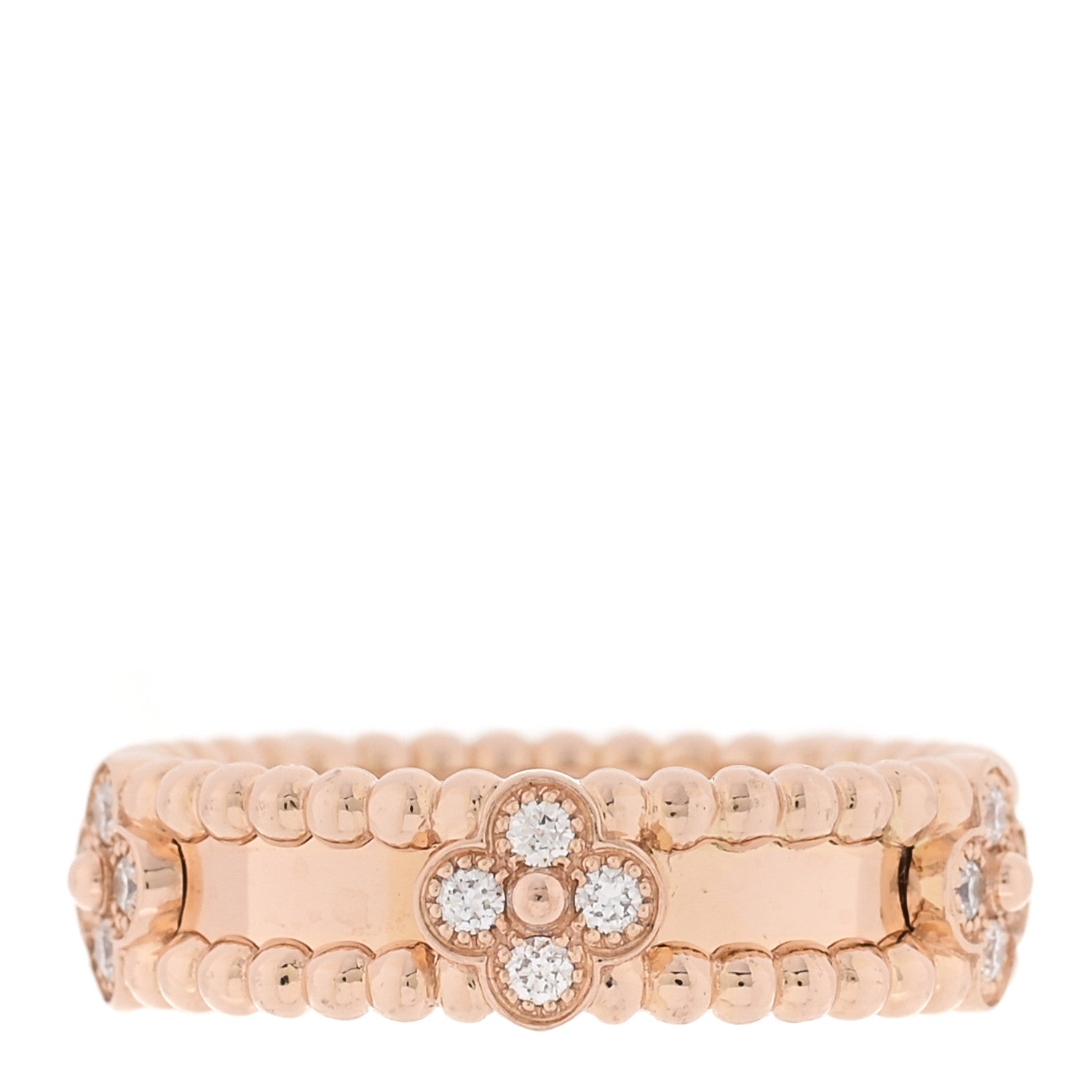 Van Cleef & Arpels 18K Rose Gold Diamond Sweet Perlee Clovers Ring 57 8 1 of 5