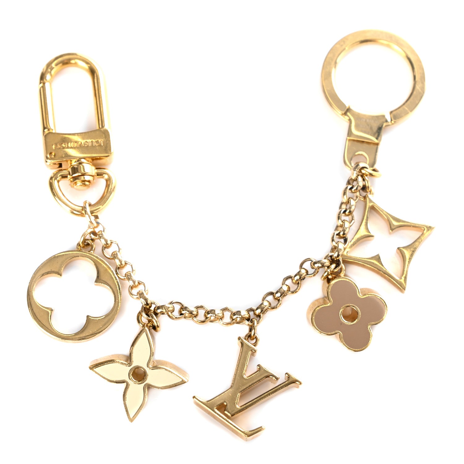 Louis Vuitton Brass Enamel Fleur De Monogram Bag Charm Chain Gold 1 of 5