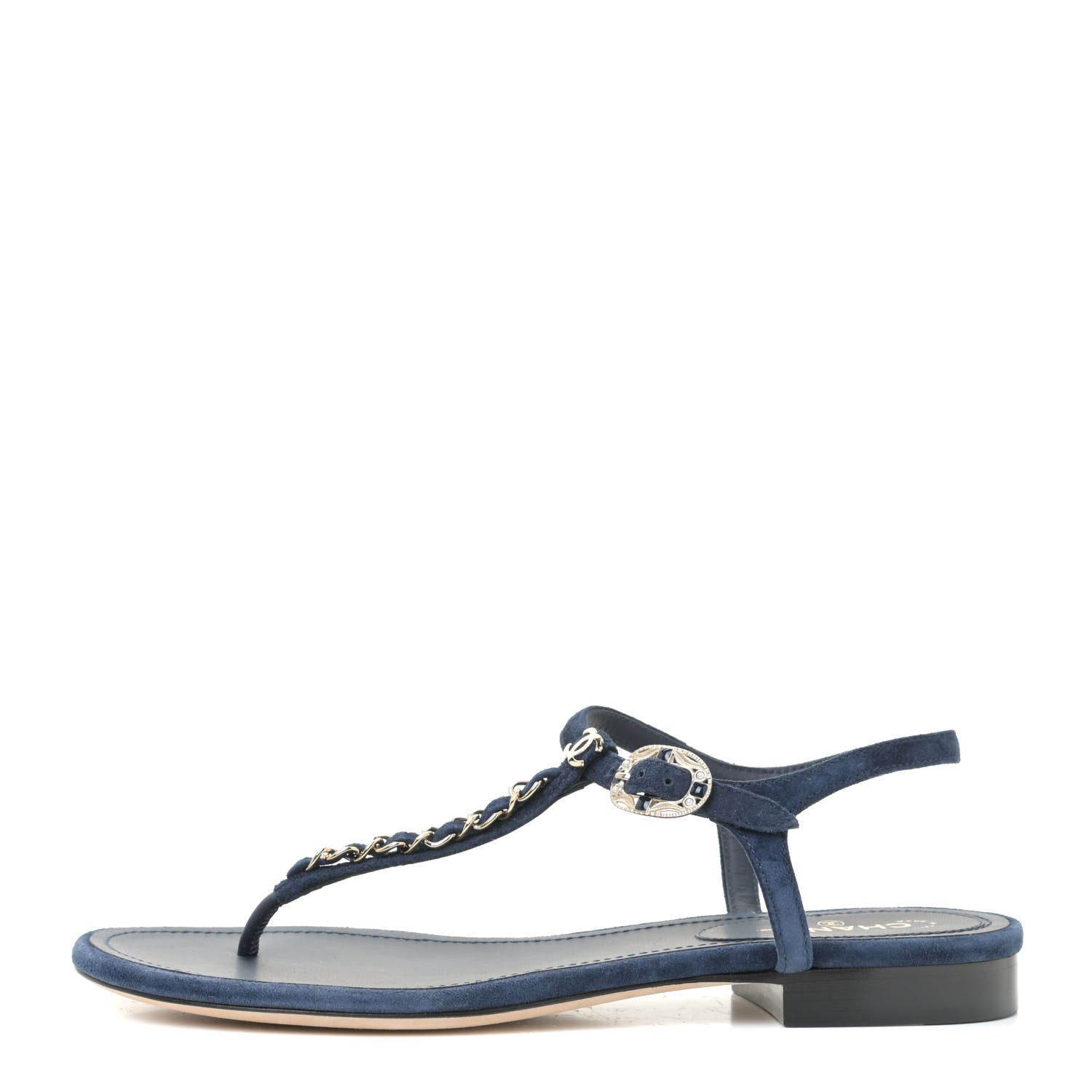 Chanel Suede Calfskin Thong Sandals 37 Navy Blue 1 of 12