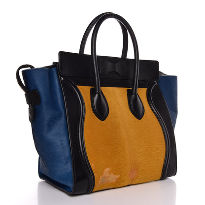 Celine Pony Hair Mini Tri-Color Luggage Royal Blue 3 of 15