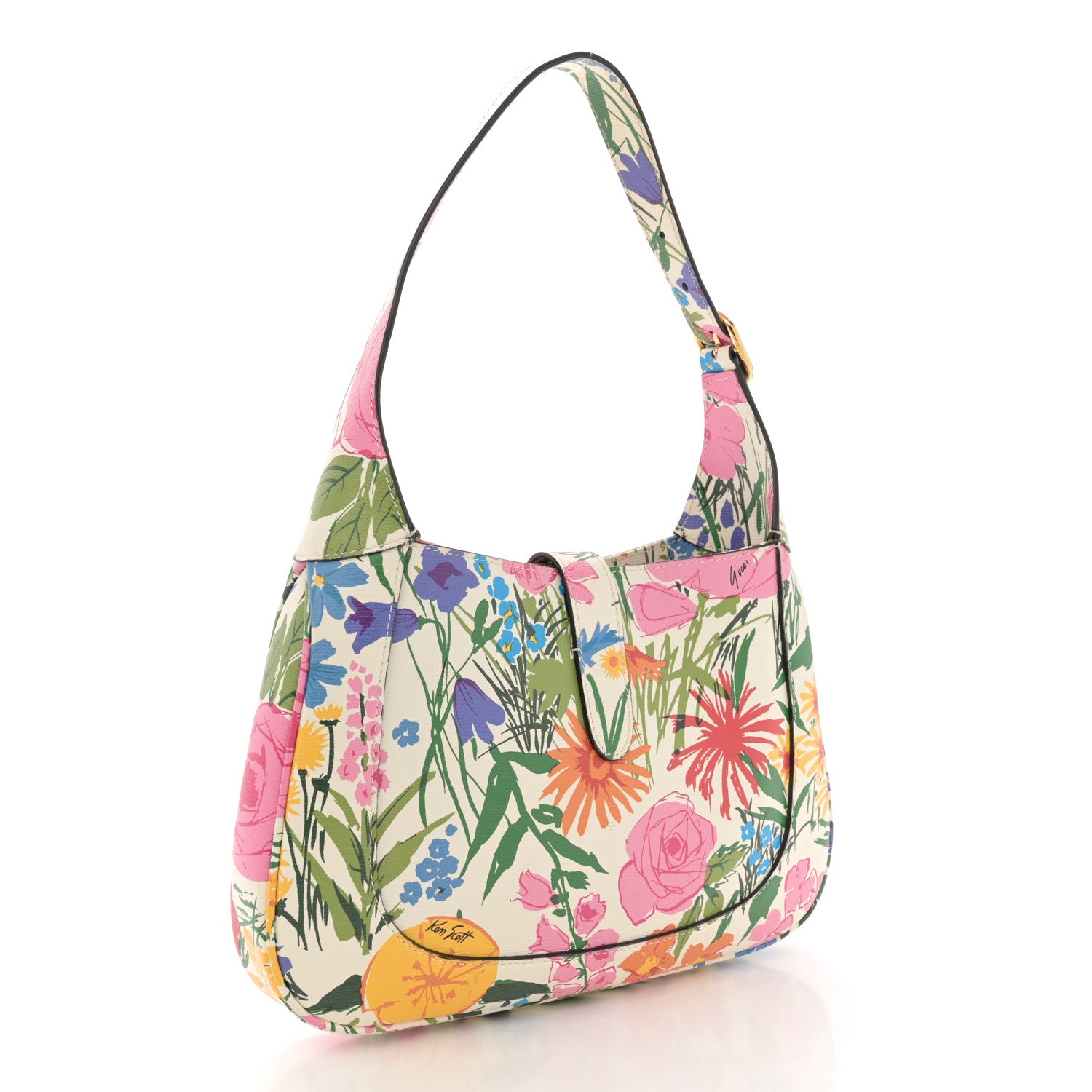 Gucci X KEN SCOTT New Shangai Calfskin Jardin D'Avril Floral Print Small Jackie 1961 Hobo Ivory Pink 3 of 12