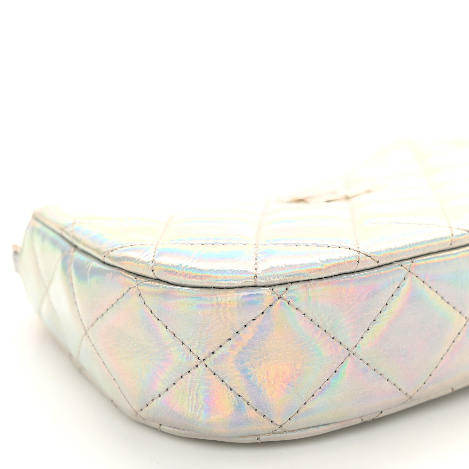Chanel Iridescent Mirror Goatskin Quilted Clutch With Chain Silver 9 of 13