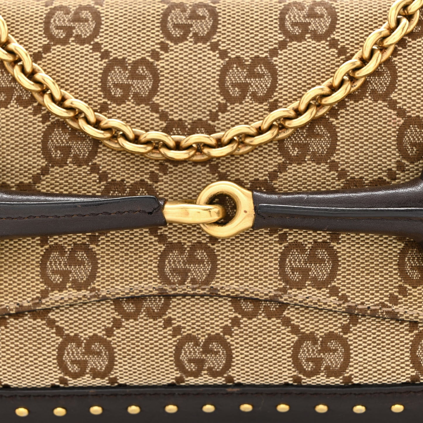 Monogram Studded Small Horsebit Clutch Dark Brown
