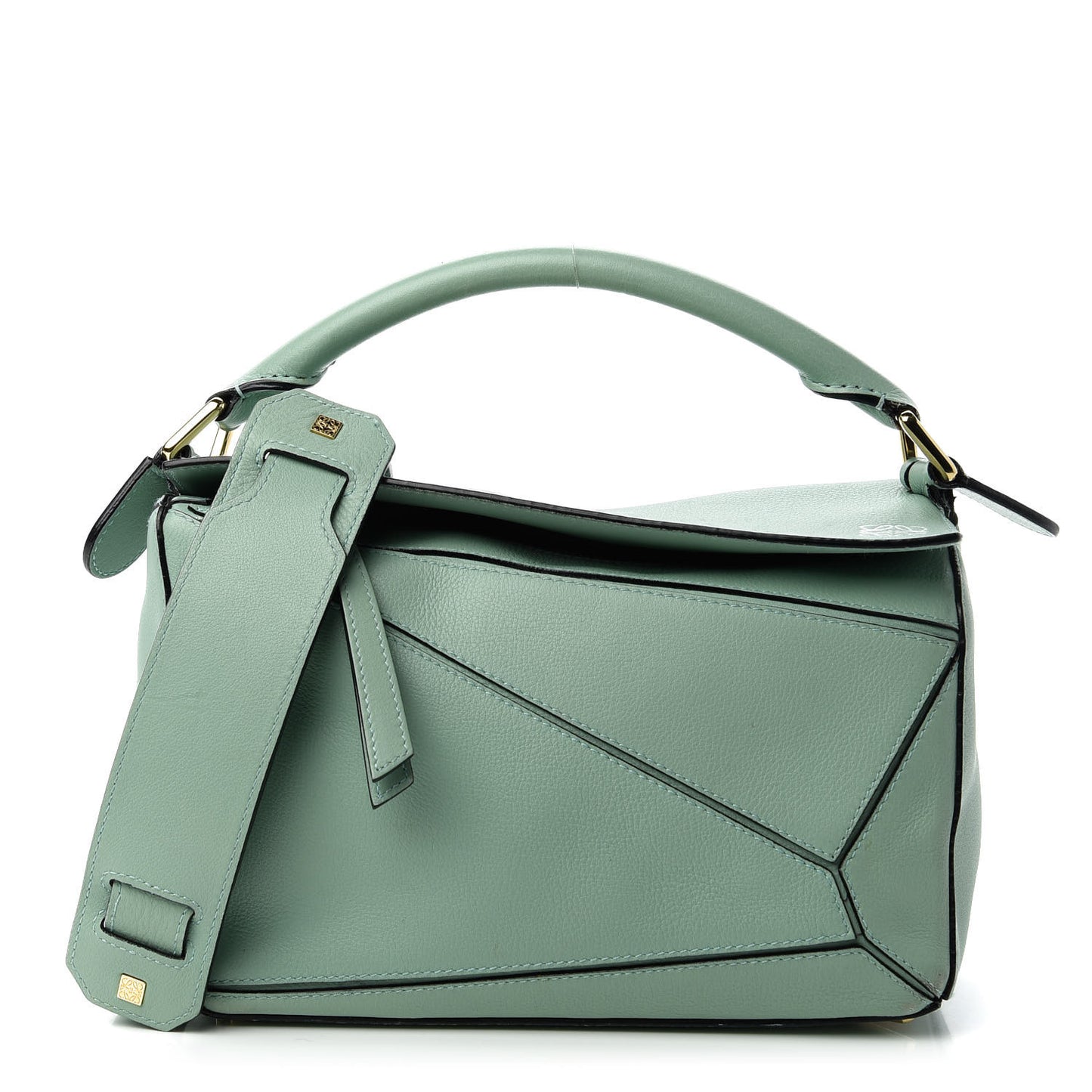 Calfskin Small Puzzle Bag Sea Water Green
