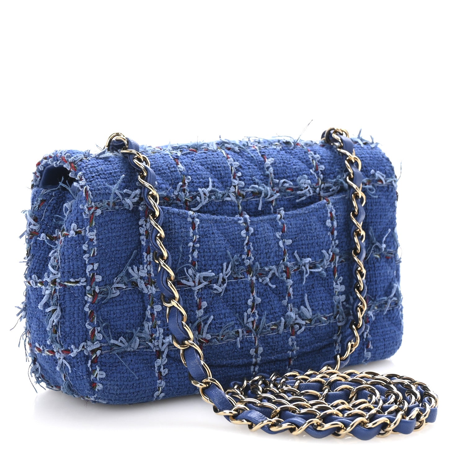 Chanel Tweed Quilted Mini Rectangular Flap Blue Multicolor 1718451