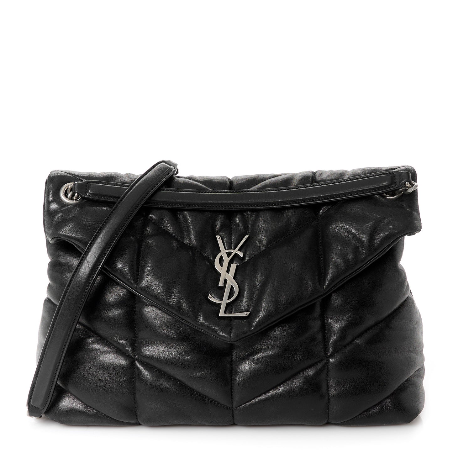 Lambskin Quilted Toy Loulou Puffer Monogram Chain Satchel Black