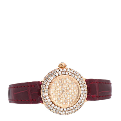 Cartier 18K Yellow Gold Alligator Diamond Pave 24mm Quartz Watch Burgundy 2 of 4