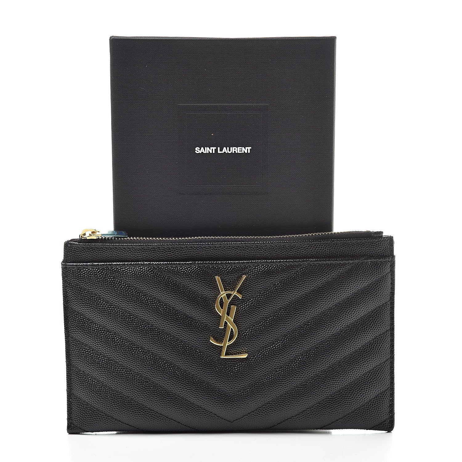 Saint Laurent Grain De Poudre Chevron Monogram Bill Pouch Black 8 of 8