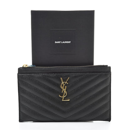 Saint Laurent Grain De Poudre Chevron Monogram Bill Pouch Black 8 of 8