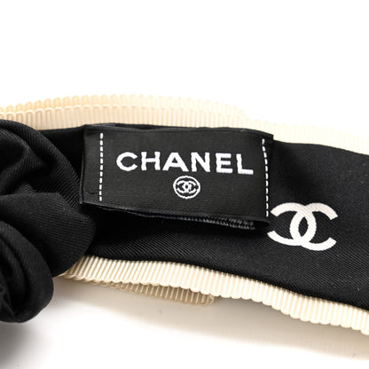 Chanel Silk Hair Tie Black Ivory 3 of 4