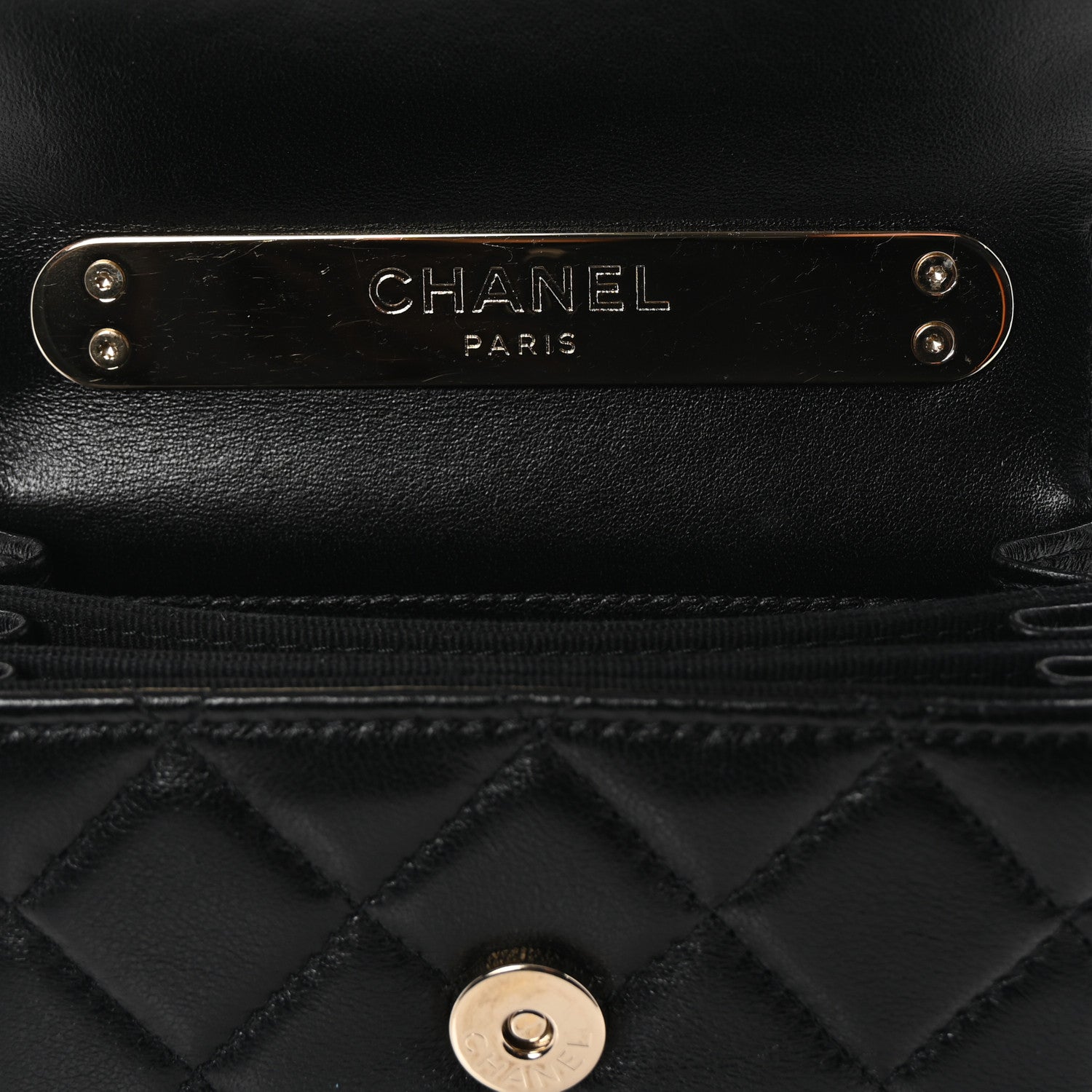 Chanel Lambskin Quilted Top Handle Flap Clutch With Chain Black 11 of 12
