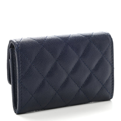 Chanel Caviar Quilted Crystal CC Flap Card Holder Navy Blue 3 of 8