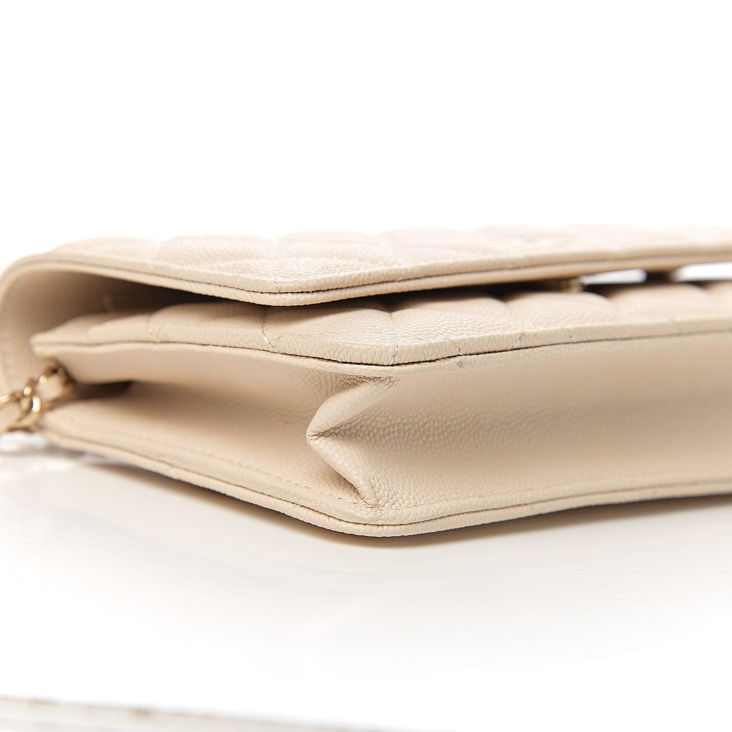 Caviar Quilted Wallet On Chain WOC Light Beige