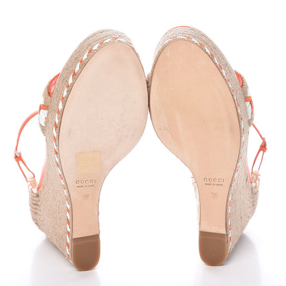 Gucci Raffia Woven Tiffany Espadrille Platform Wedge Sandals 39 Natural White Vibrant Orange 7 of 12
