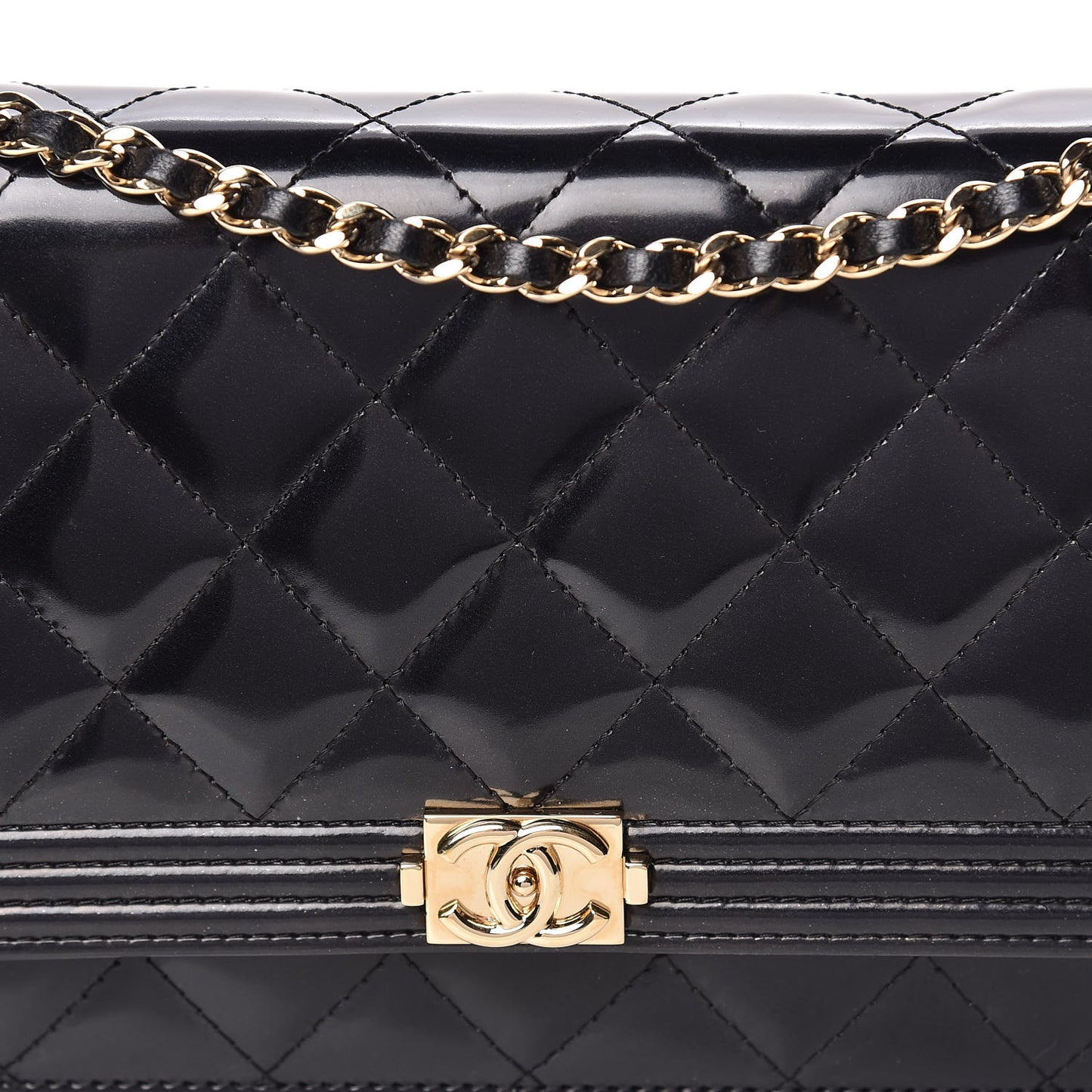 Glazed Calfskin Quilted Boy Wallet On Chain WOC Black