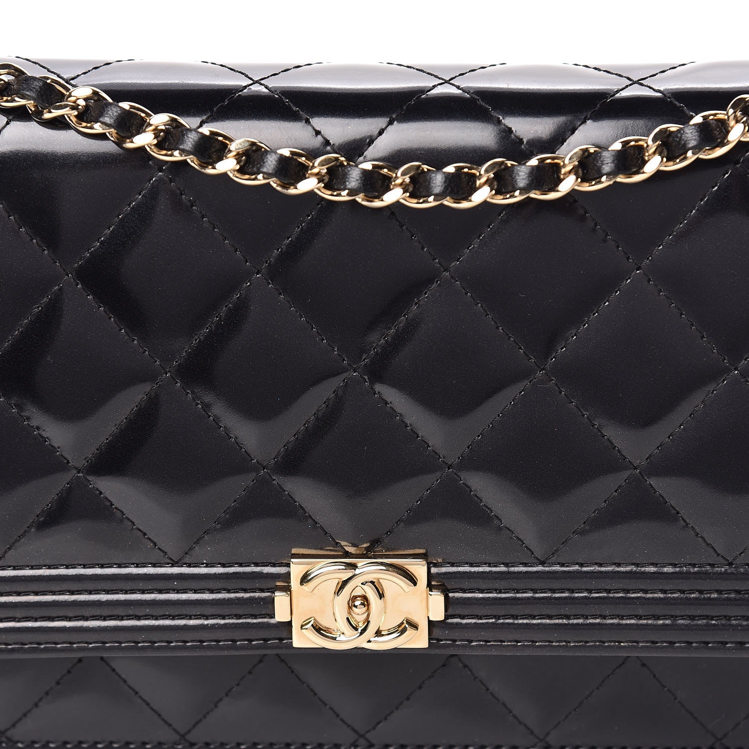 Chanel Glazed Calfskin Quilted Boy Wallet On Chain WOC Black 11 of 14