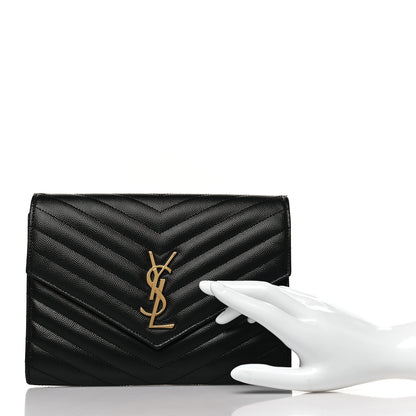Saint Laurent Grain De Poudre Matelasse Chevron Monogram Envelope Clutch Black 2 of 9