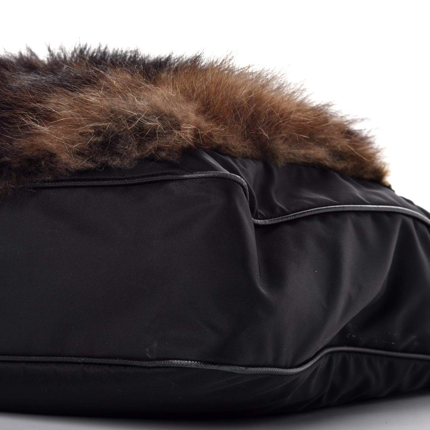 Tessuto Nylon Fur Front Pocket Tote Black